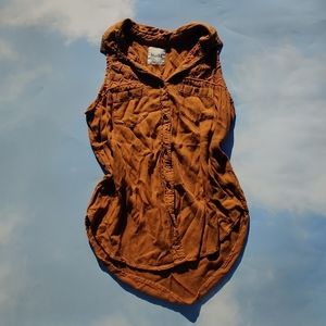 Mustard Sleeveless Top Collar Button Down Blouse Orange Yellow Color